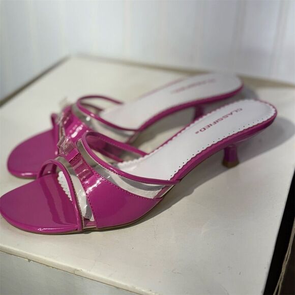 Classified Hot Pink Kitten Heel Sandals 9 Patent Leather Clear Straps Y2K Retro - Picture 3 of 9